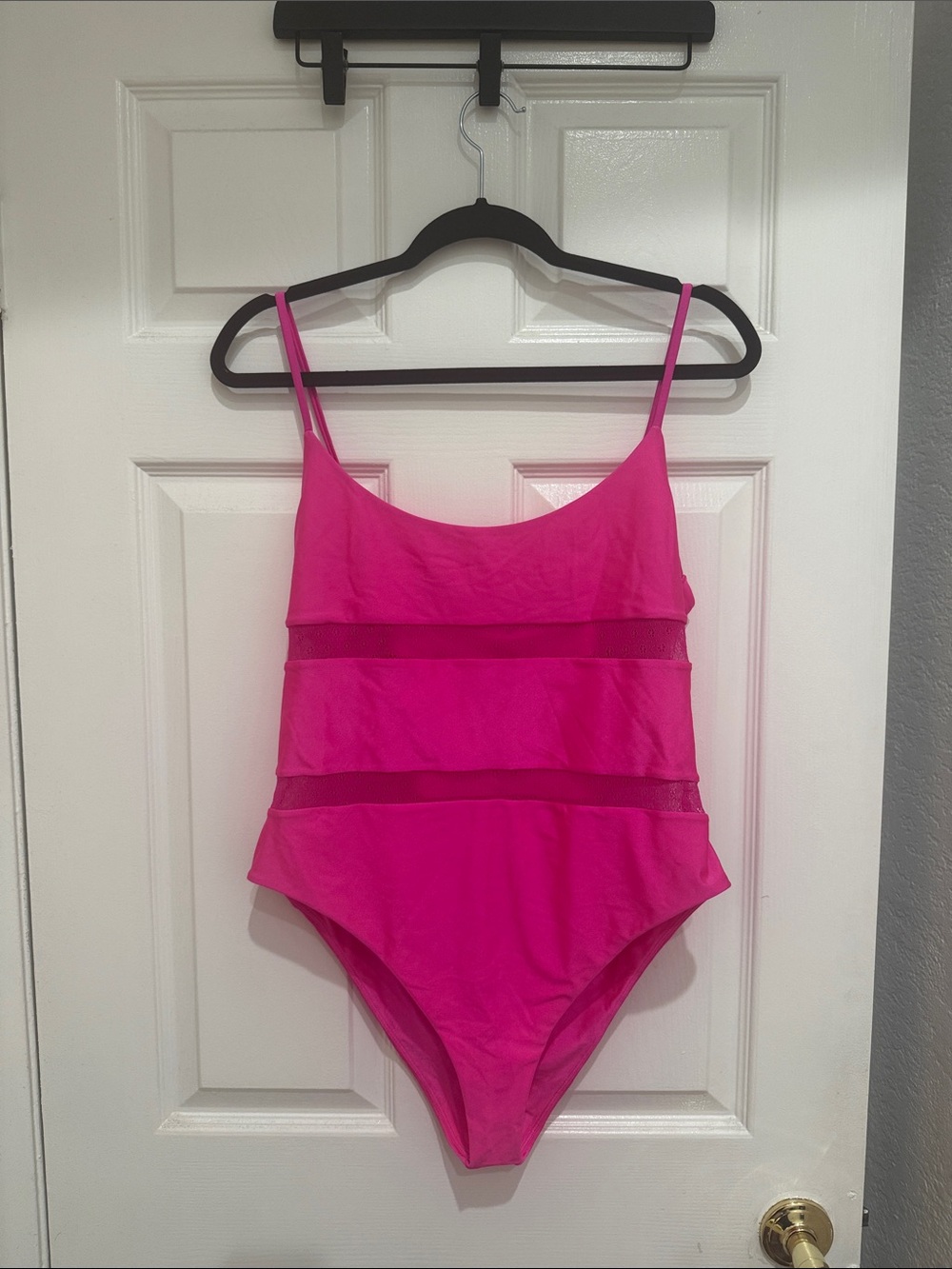 Lovers + Friends Bright “JET ONE PIECE” Pink One-Piece Swimsuit with Lace Trim